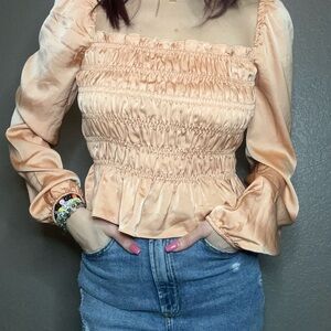 Elegant Peach Smocked Women's Top